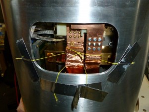The fridge underneath the focal plane, thermally attached with heat straps