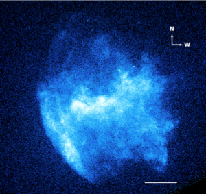 The remnant W49B seen in X-rays from the Chandra observatory. The scale bar is 1 arcsecond in length. (Image credit: Lopez et al. 2013)