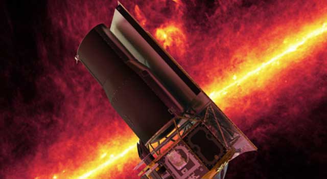 An artist's impression of the Spitzer space telescope as it images the galaxy.