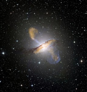 Figure 1. Centaurus A (NGC5128) is the largest extragalactic radio source projected on the sky and is at a distance of 3.8Mpc. Located in the constellation of Centaurus in the southern sky it can be seen with the naked eye in perfect conditions. Credit: ESO. 