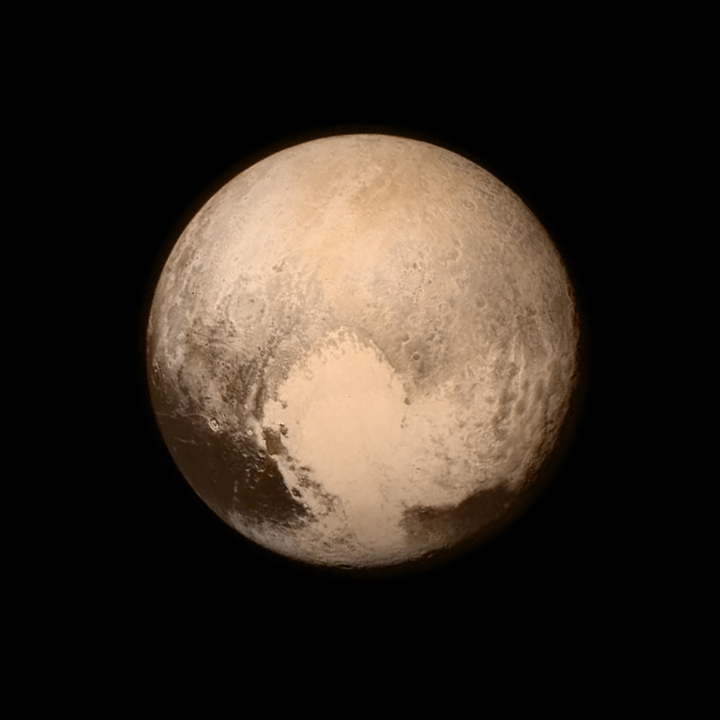 Pluto, as imaged by the LORRI instrument on board New Horizons just hours before it's closet approach. Image from NASA.