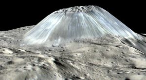 A photo of Ahuna Mons, the only mountain on the entire surface of Ceres. Ahuna Mons is only 3 miles high and it is likely volcanic in origin. 