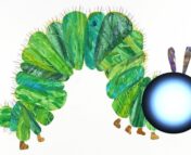 The kids cartoon of the very hungry caterpillar, with a white dwarf star superimposed on its face.