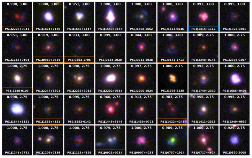 A grid of selected images that show good potential lensing candidates