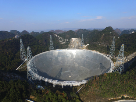 Image of the FAST observatory in southwest China, nestled in a landscape of karst depressions.