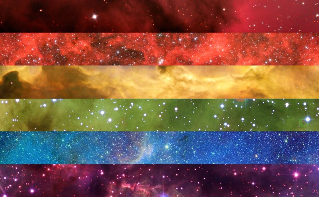 Rainbow Pride flag made of astronomical images.