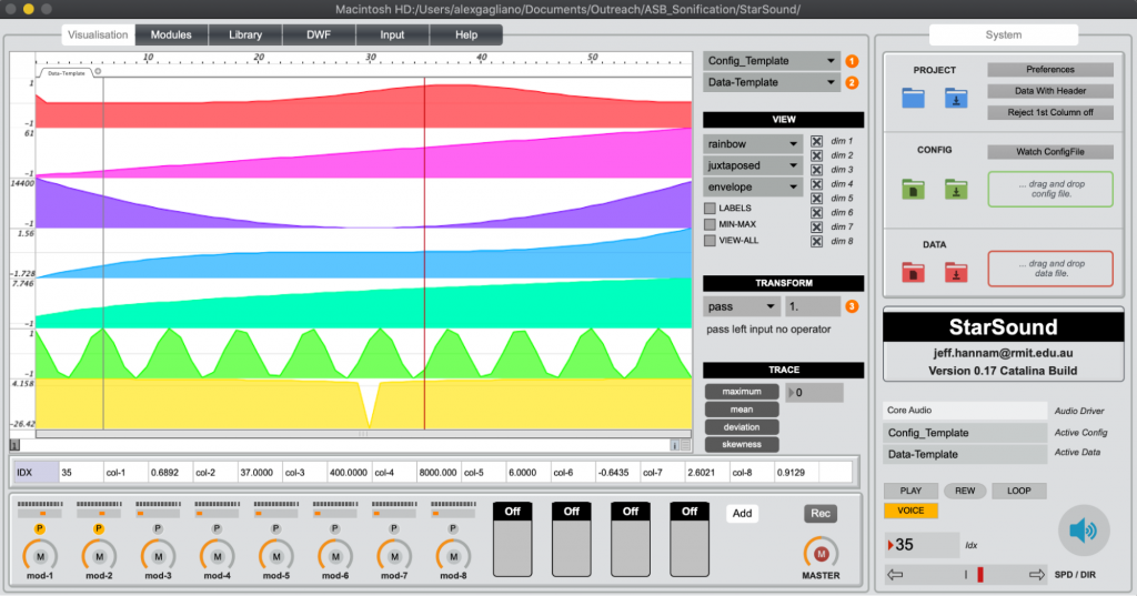 A screenshot of the Starsound sonification interface. 