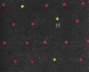 An old drawing by Kepler shows a field of many red stars with just a few rare yellow ones