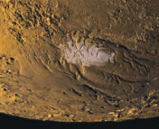 An image based on topography data shows the south polar ice cap of Mars