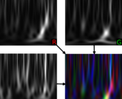 reconstruction of the "colored" spectrogram starting from the separated ones of the LIGO and VIRGO detectors