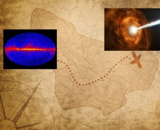 A treasure map, with the observed gamma-ray sky at the start and a blazar at the X marking the source