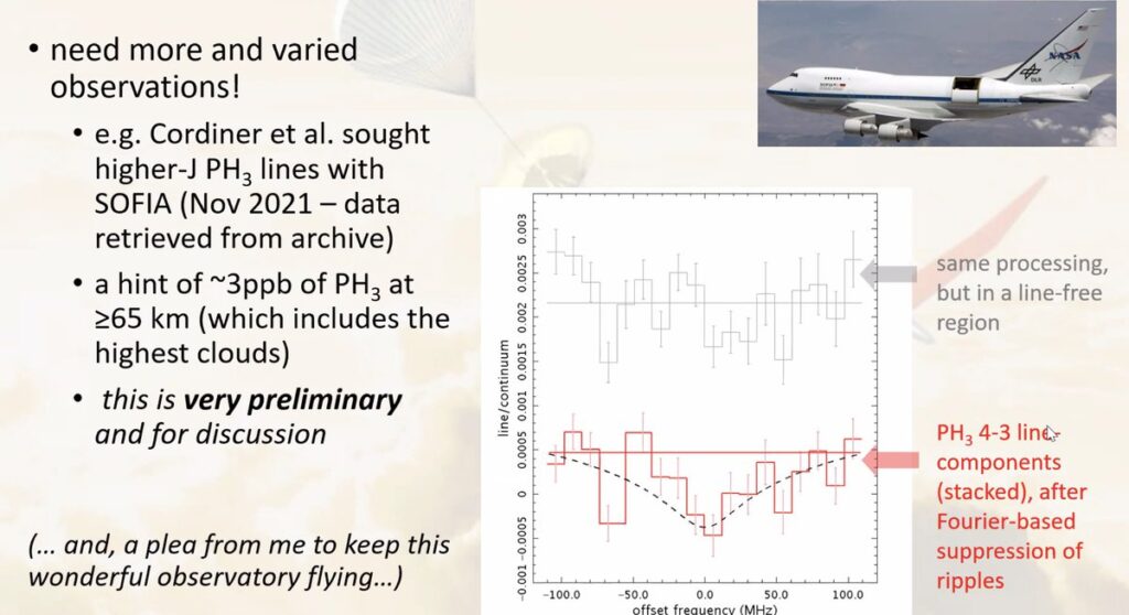 Greaves' slide showing the tentative SOFIA detection of phosphine