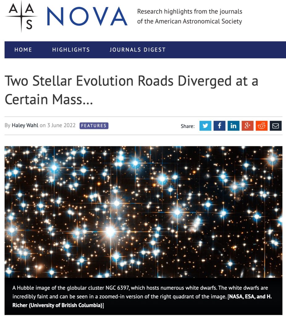 Image of an AAS Nova post (the title and the featured image from https://aasnova.org/2022/06/03/two-stellar-evolution-roads-diverged-at-a-certain-mass/)