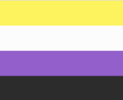 Yellow, white, purple, and black stripes, making the non-binary pride flag