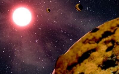 A cookie planet looks out onto a red star