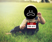 A baby with an angry black hole as its head wearing a nametag that says "Hi I'm GN-z11"