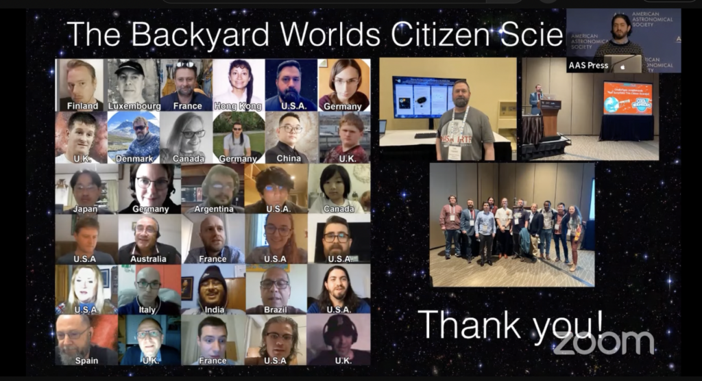 Screenshot collage of volunteers from many countries who participated in the citizen science project, with text saying "thank you!"