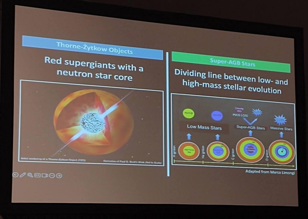 Slide from Dr. O'Grady's talk, showing two images of TZOs and Super-AGB stars