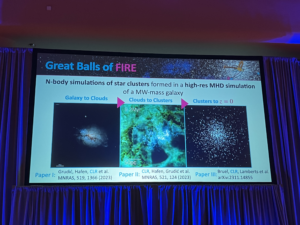 An image of one of Rodriguez' slides, outlining the structure of the Great Balls of Fire simulation.