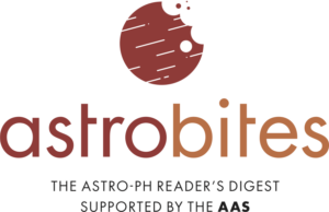 Our logo - a cartoonized version of Mars with a bite taken out. Beneath, text saying "Astrobites - The Astro-ph Reader's Digest Supported by the AAS"