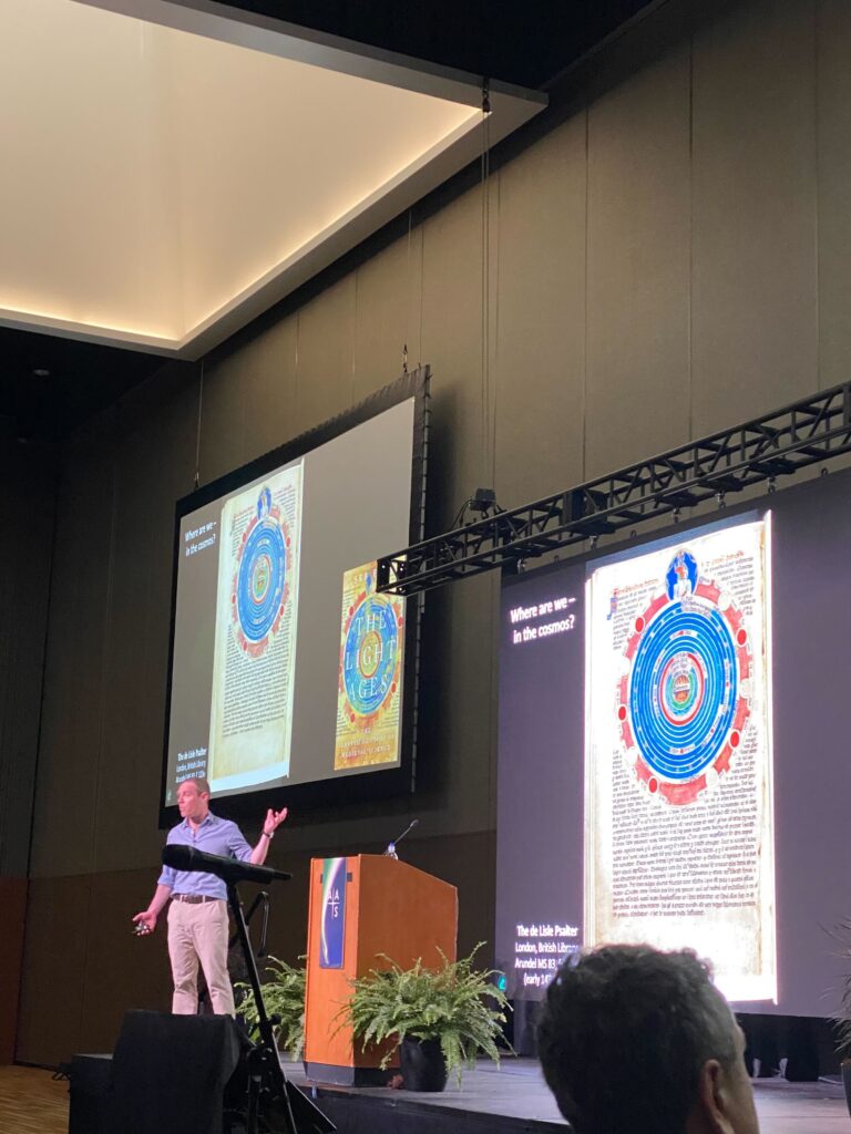 Seb Falk giving his plenary talk