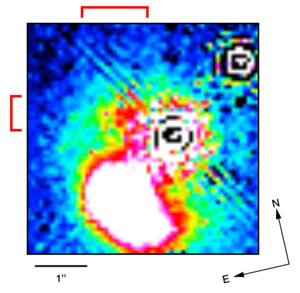 In this zoomed in heatmap image, the "blob" is seen next to the quasar, as well as another region of extended emission in the North-Eastern direction.