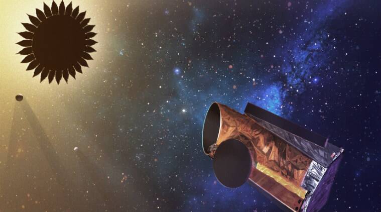 An artists depiction of the Habitable Exoplanets Observatory with a deployed starshade.