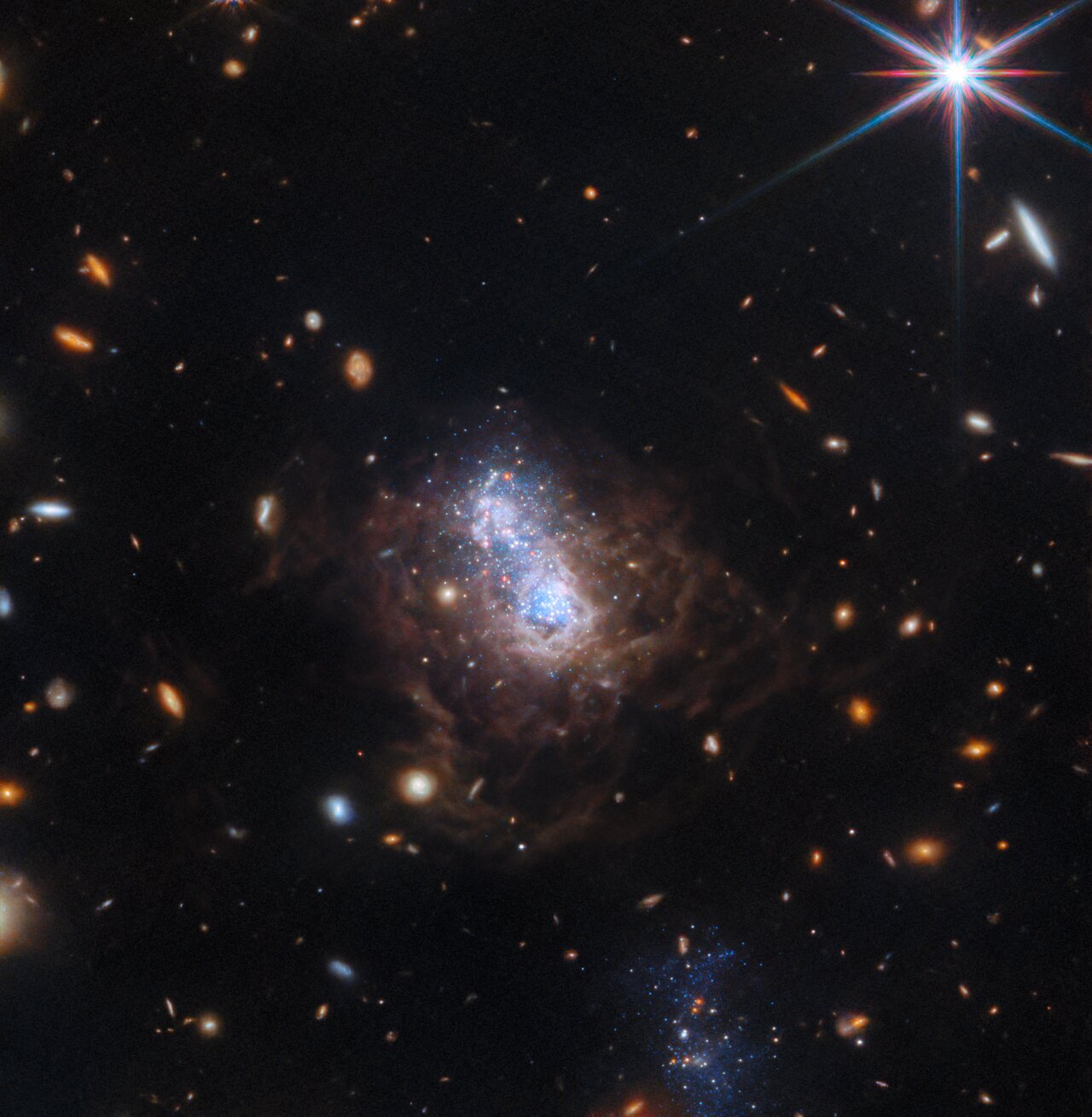 Dwarf galaxy I Zwicky 18, as seen by the James Webb Space Telescope.