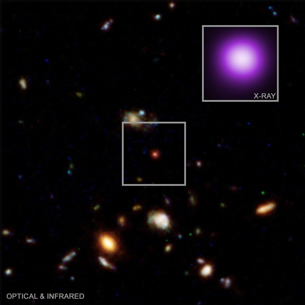 This is an image from the Hubble telescope with a smaller  image from Chandra X-ray telescope superimposed. It's to show what the object looks like in different frequencies like optical and X-ray.